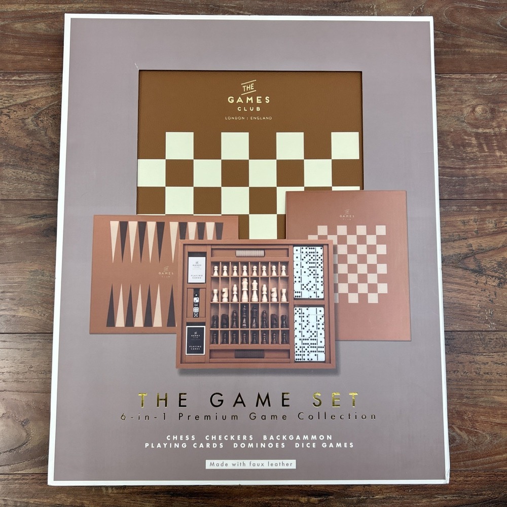 The Games Club London England Premium 6-in-1 Game Collection Chess Checkers NEW